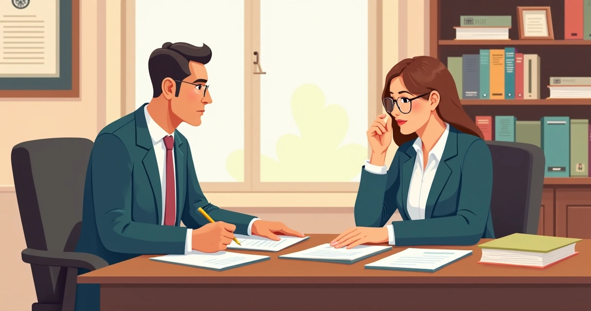 Consultor financeiro tradicional em reunião presencial com papelada 