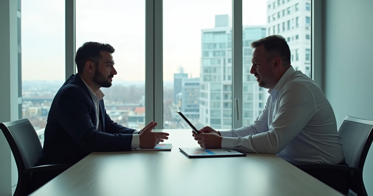 Consultor em reunião com cliente B2B em escritório moderno 