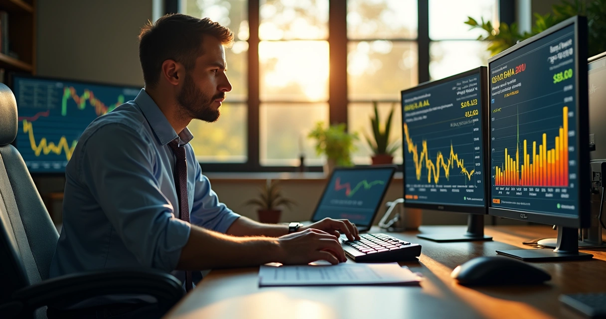 Consultor rural analisando gráfico de preços no notebook 