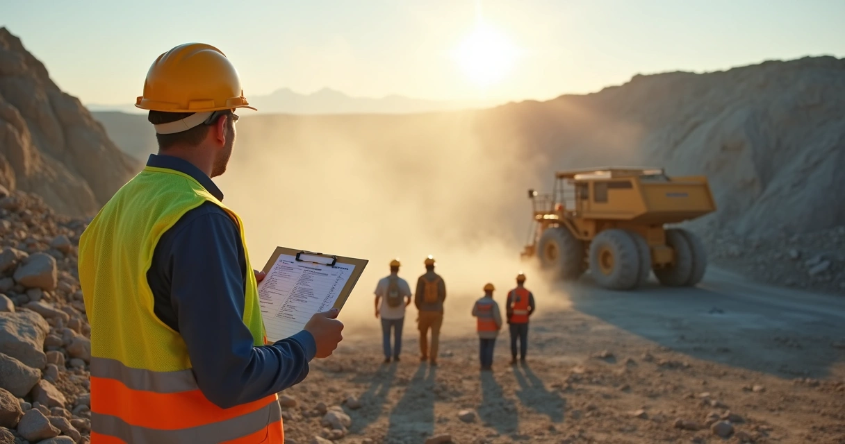 Consultor de segurança do trabalho analisando operação de mineração 