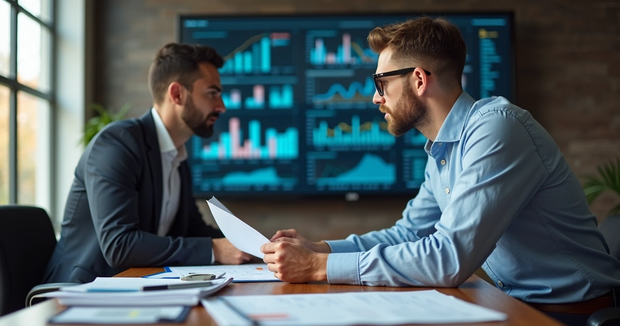 Consultor discutindo planejamento tributário com empresário 