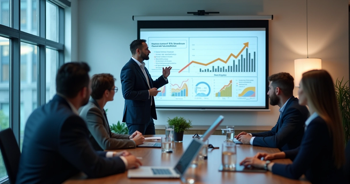 Reunião entre consultor de vendas e executivos de empresa 