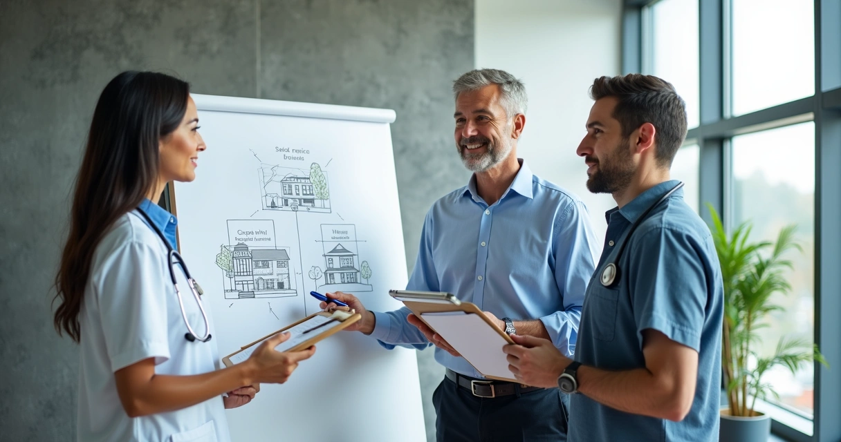 Consultor explicando estratégias SaaS para clientes de setores diferentes 