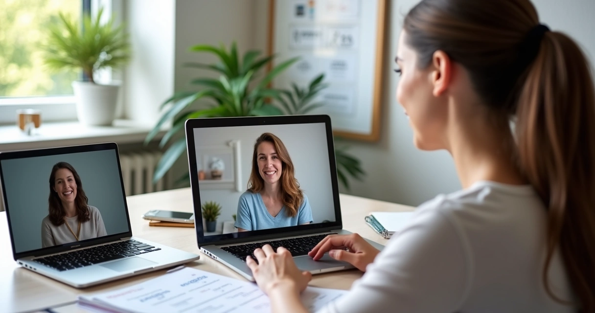 Mulher atendendo cliente em consultoria online