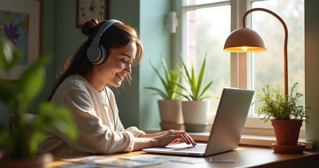 Consultora de tarot online no computador em casa 