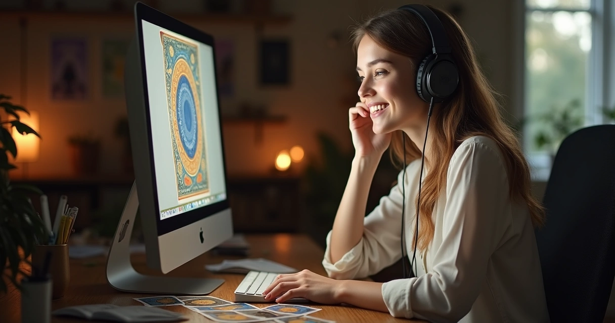 Consultora de tarot oferecendo orientação online 