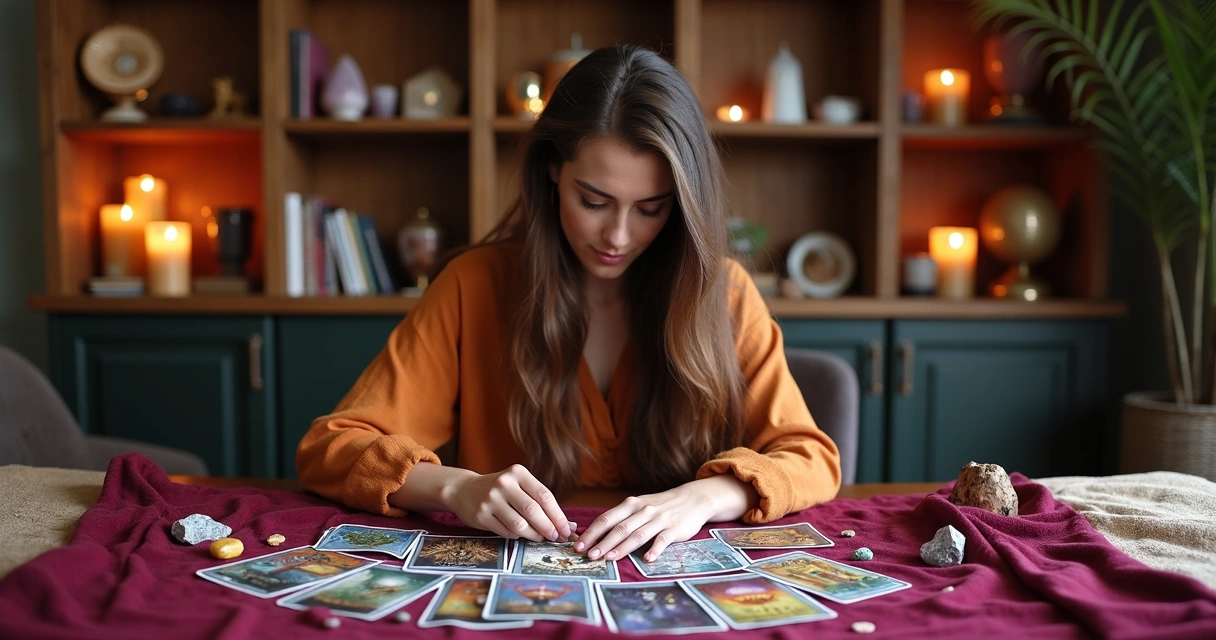 Consultora interpretando cartas de tarot e runas 