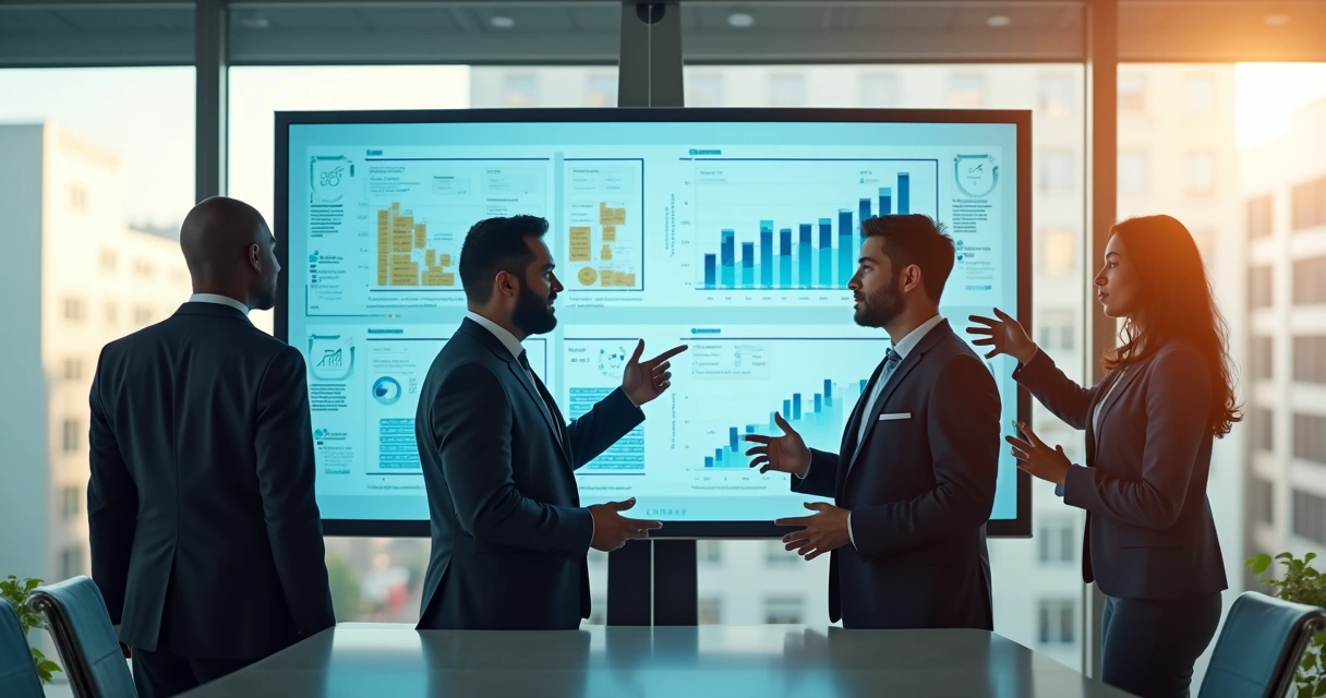 Consultores reunidos discutindo estratégias de negócios.