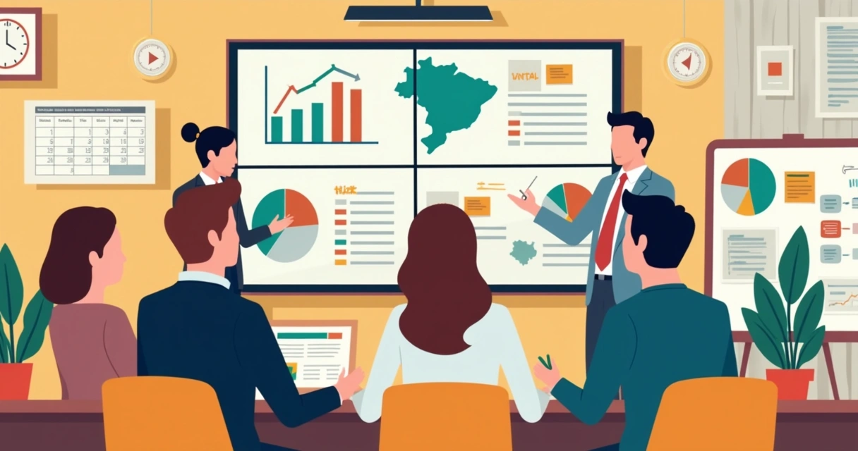 Consultores reunidos em reunião digital de estratégia política 