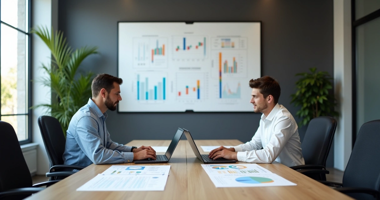 Consultores discutindo planejamento financeiro em sala de reunião 
