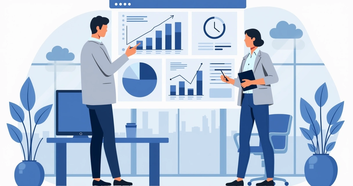 Dois consultores de TI conversando em escritório moderno 