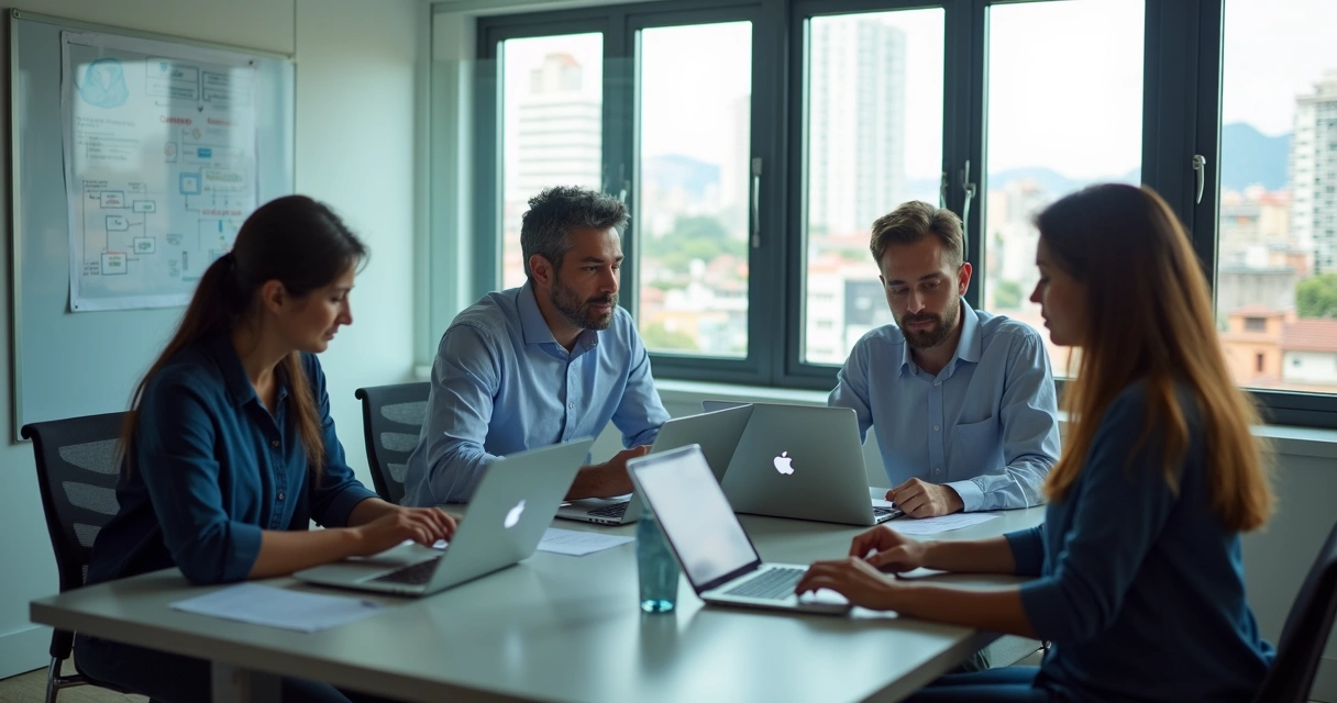 Consultores de TI discutindo parcerias tecnológicas 