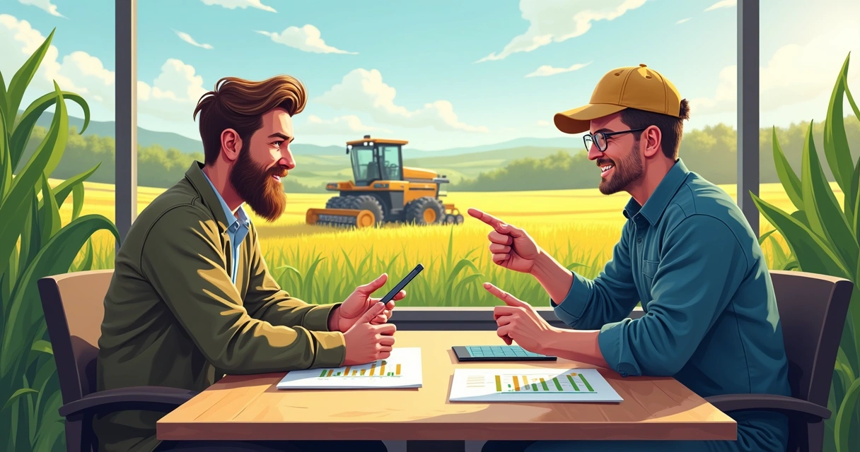 Consultoria de hedge agrícola com agricultor e especialista em reunião 