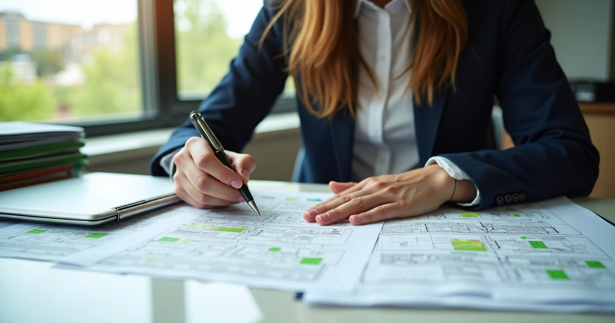 Advogado analisando documentos ambientais de loteamento 