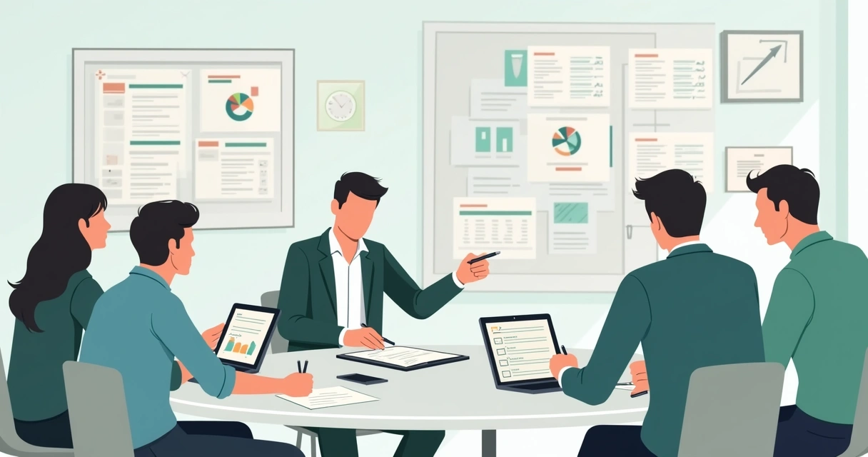 Equipe de consultores planejando audiência pública digital 