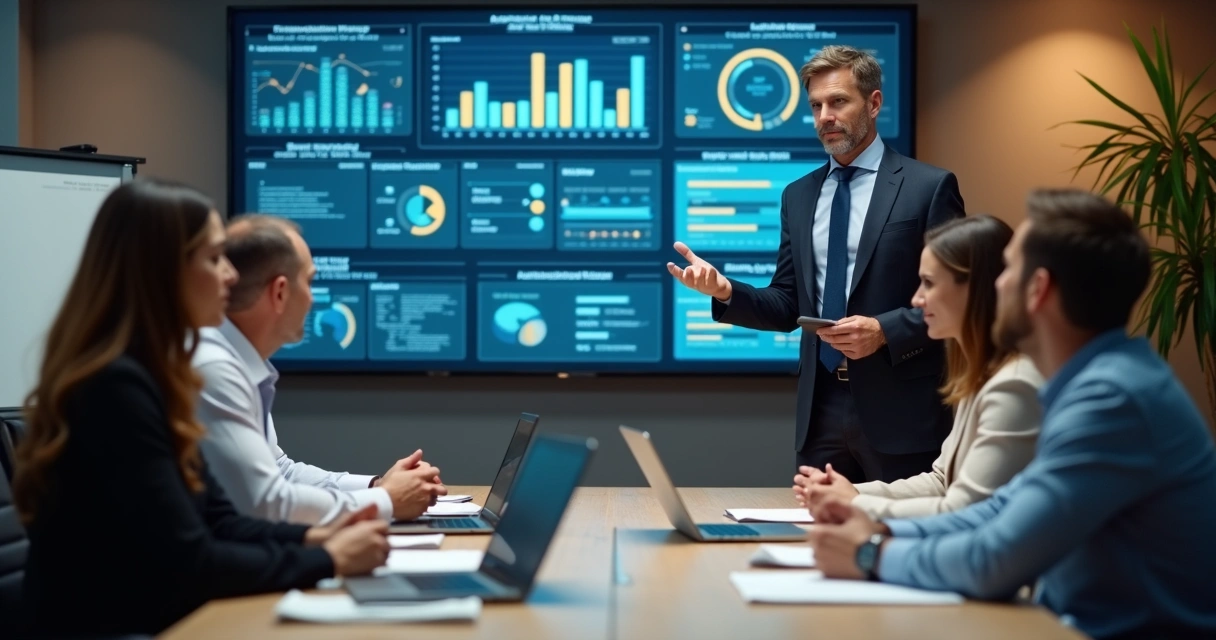 Reunião de consultoria em automação IA com equipe empresarial 