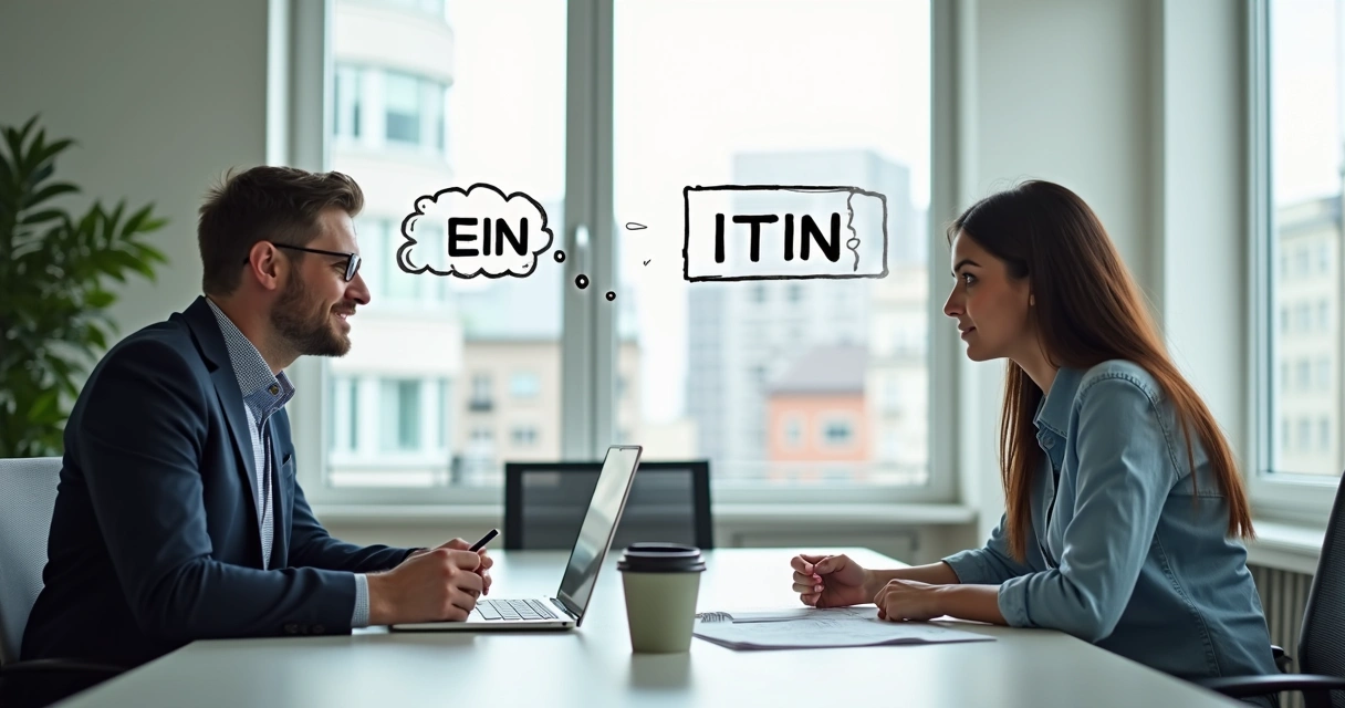 Consultor contábil americano explicando opções de identificação fiscal a empresário 