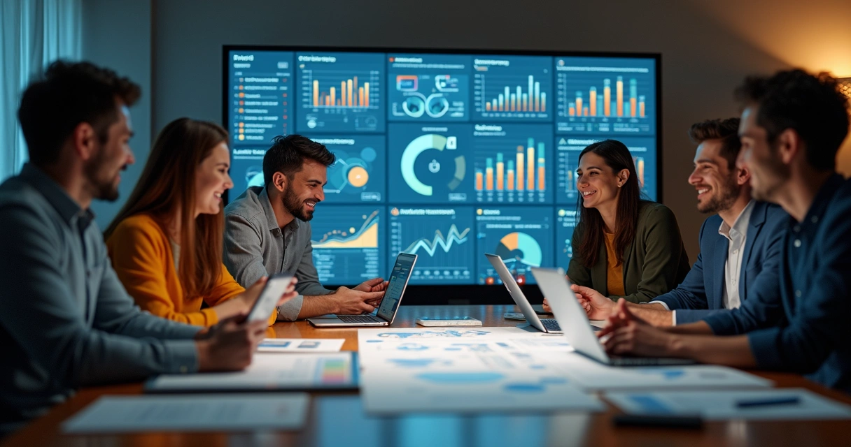 Equipe reunida discutindo estratégias digitais de crescimento 