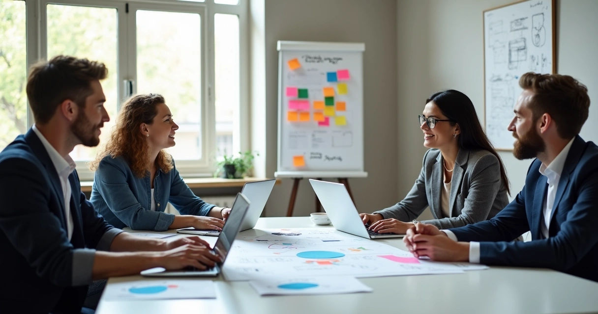Equipe de profissionais de comunicação em ambiente de trabalho moderno 