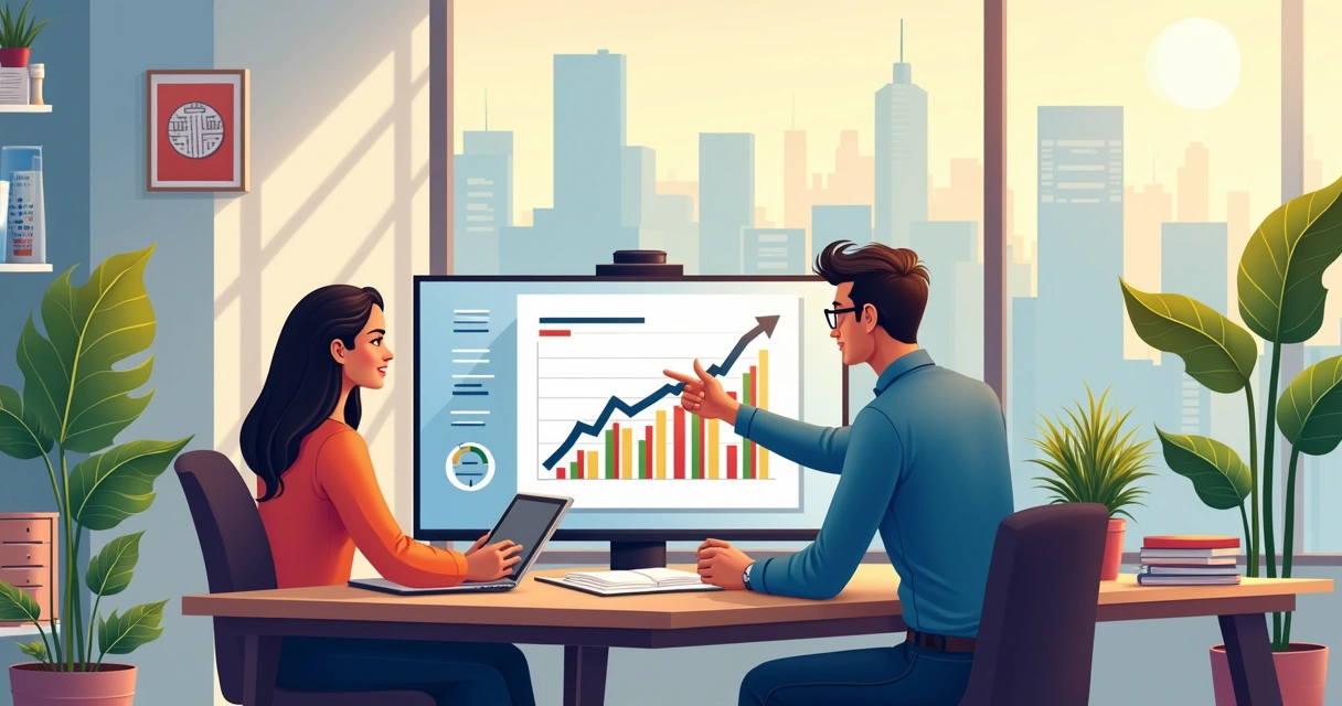 Consultation scene with an investment advisor helping a diverse couple understand financial planning.