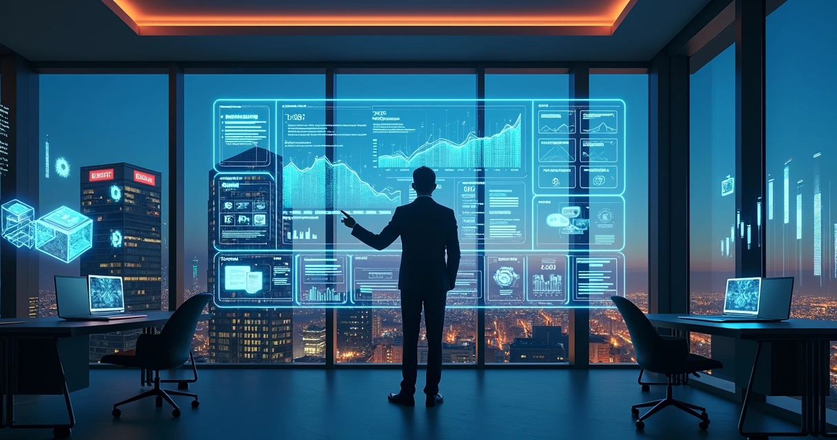 Consultor analisa painel digital com dados de escala e automação 