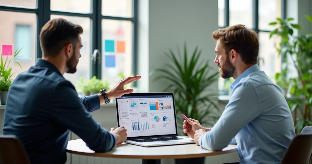 Consultor orientando empresário sobre tecnologia digital 