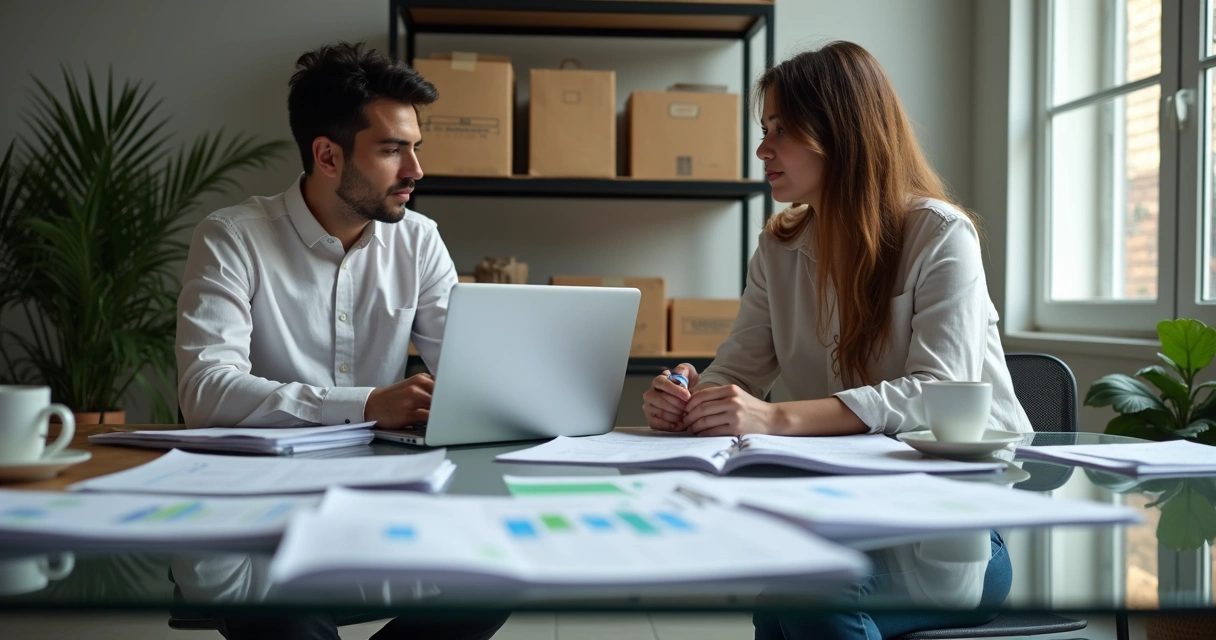 Empresário e contador analisando documentos de dropshipping