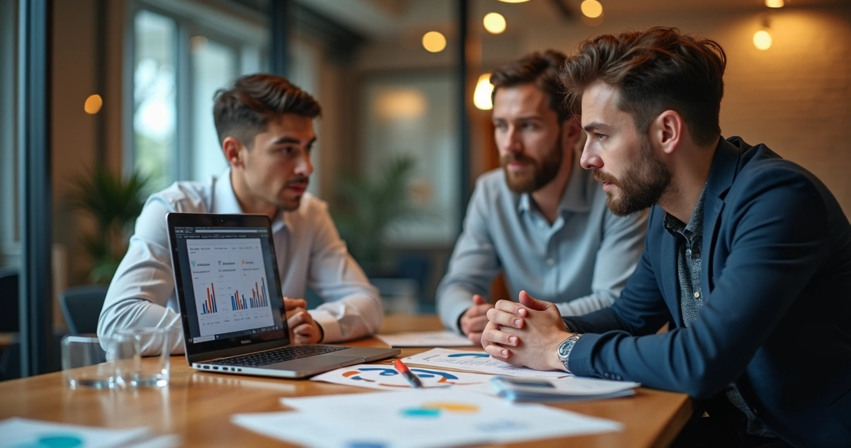 Empreendedor de dropshipping orientando cliente em escritório moderno