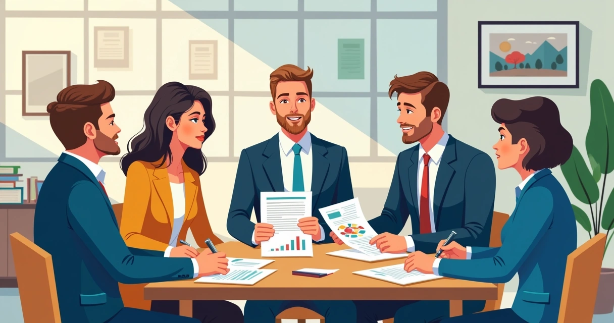 Equipe política reunida com consultor eleitoral analisando documentos 