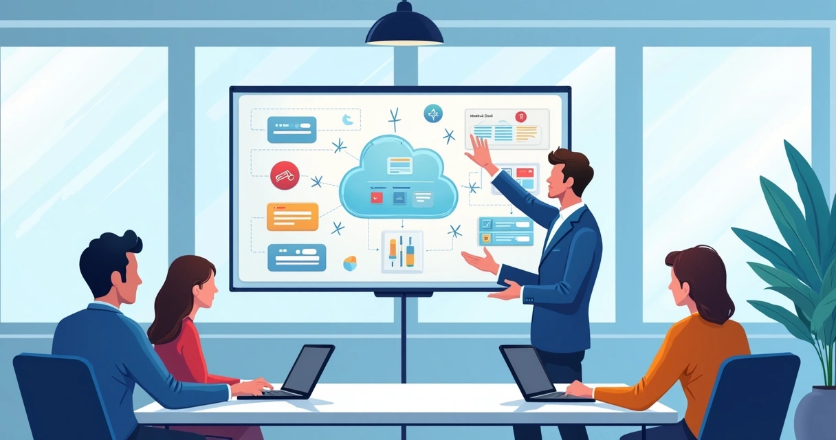 Consultor orientando equipe sobre arquitetura Laravel