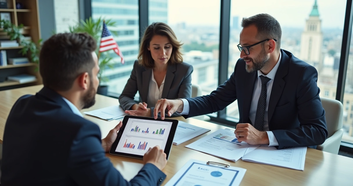 O que é LLC nos EUA: guia prático para brasileiros 1 Consultor explica modelo LLC para empresários sentados à mesa