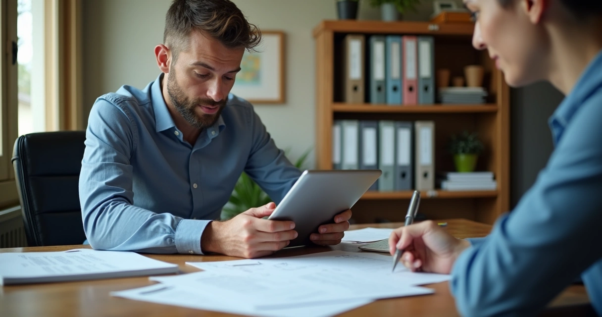 Empresário em reunião individual com contador explicando documentos 