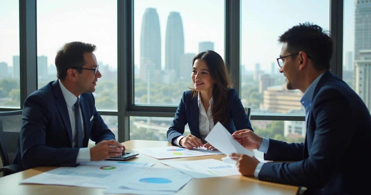 Consultor discutindo plano de saúde empresarial personalizado com sócios na região de Brasília 