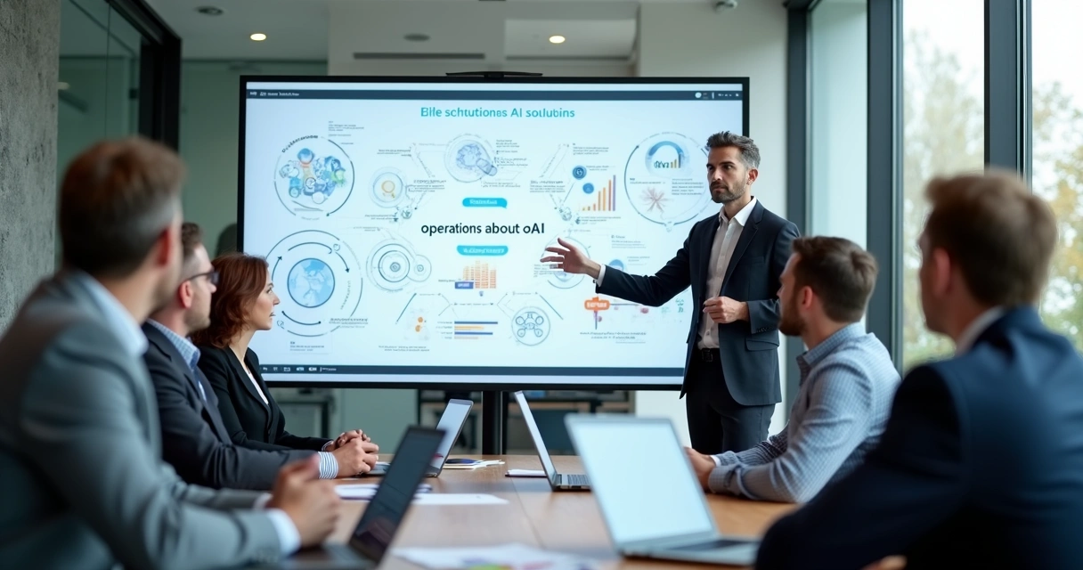 Consultor de IA orientando líderes corporativos em uma reunião