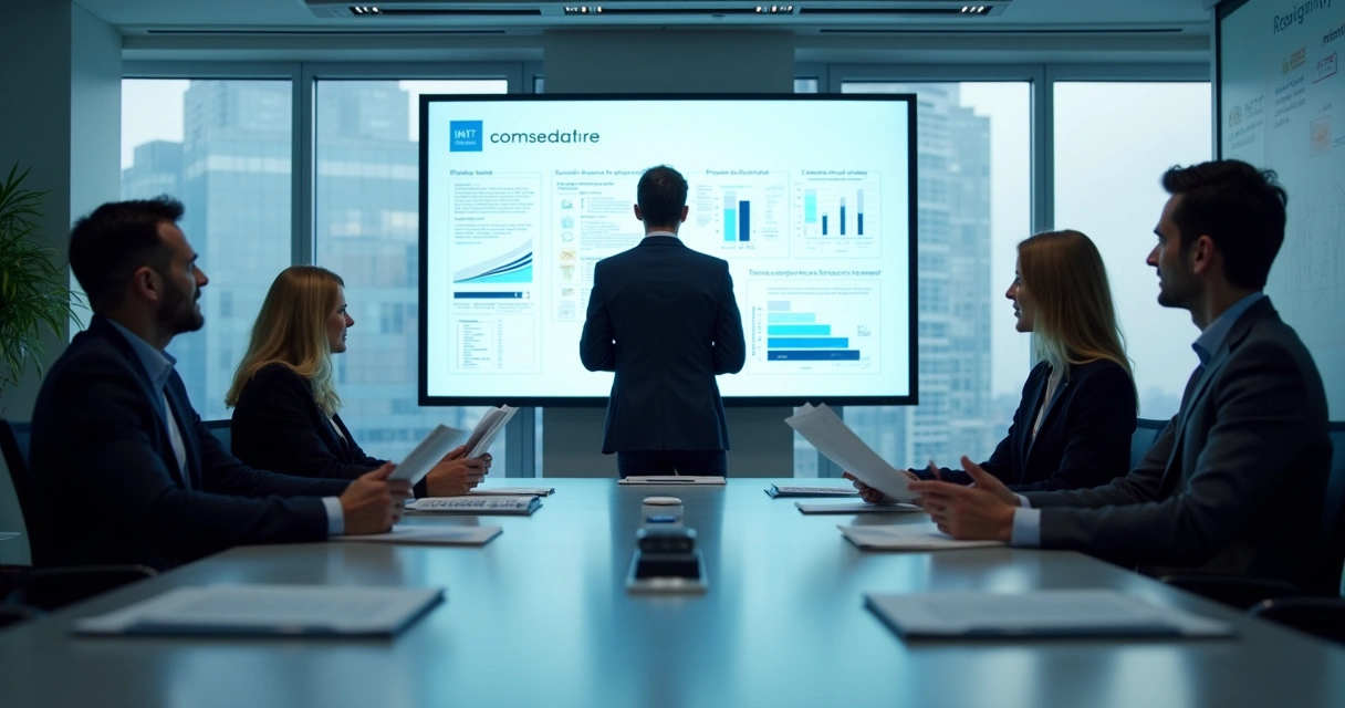 Consultores Intelecta apresentam relatório de inovação em reunião executiva. 