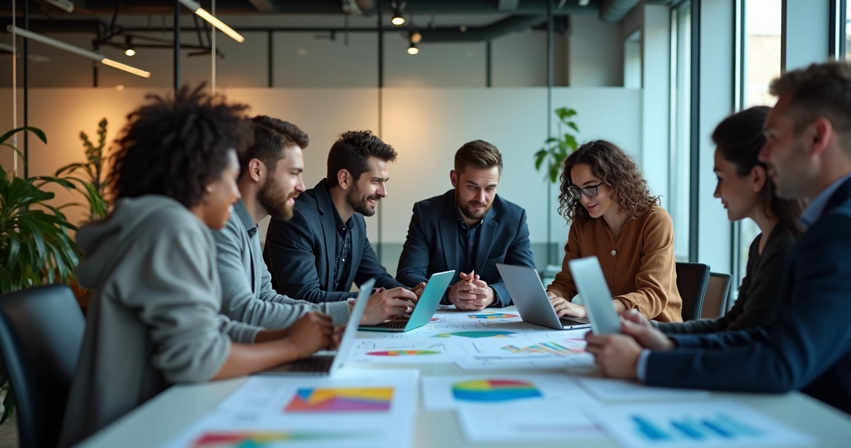 Equipe reunida em consultoria digital 