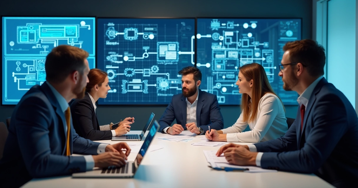 Consultores de automação discutindo soluções com gestores empresariais 