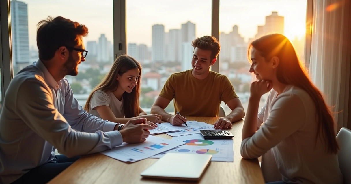 Consultor financeiro atende família em sala moderna em São Paulo 