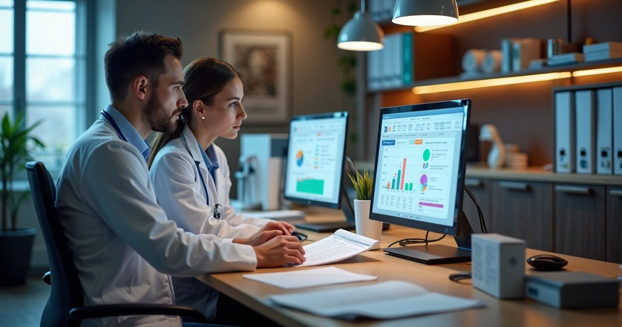 Software de nota fiscal x contabilidade digital: qual resolve mais? 1 Veterinário e contador analisando documentos fiscais juntos na clínica