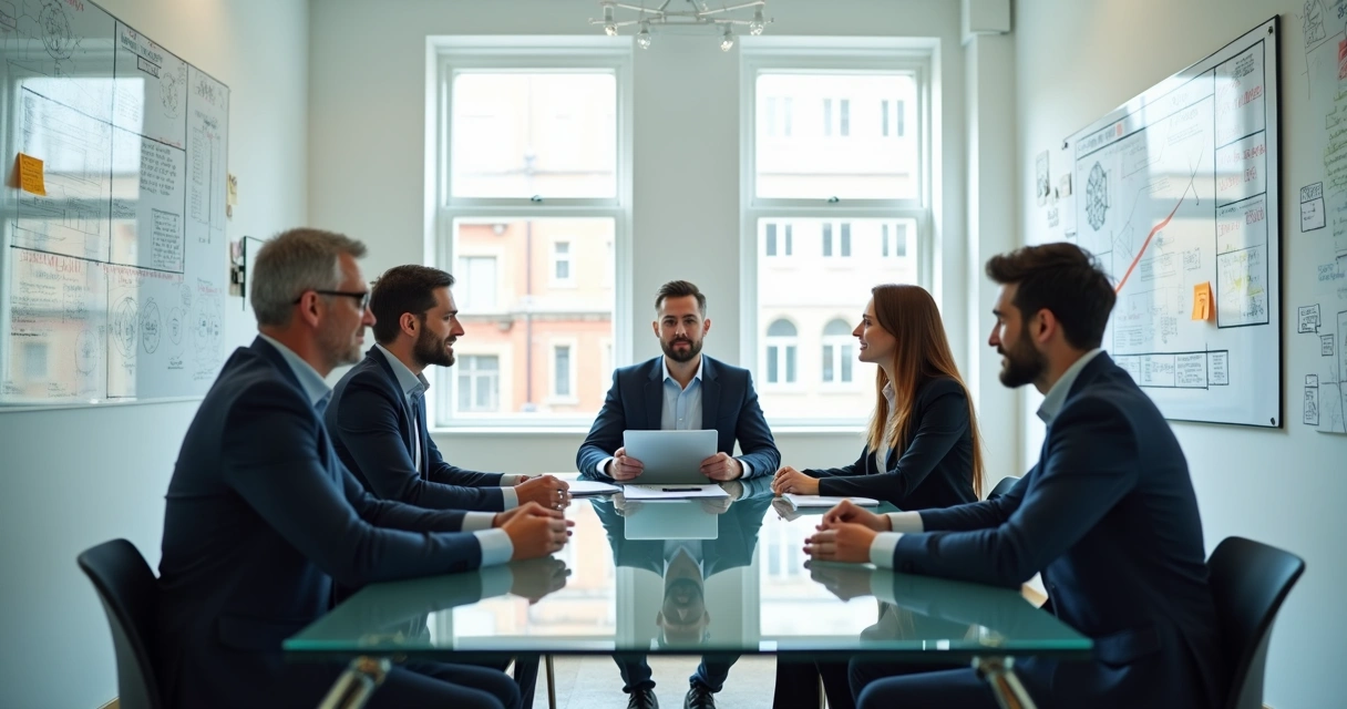 Consultor orientando equipe de negócios em escritório moderno 