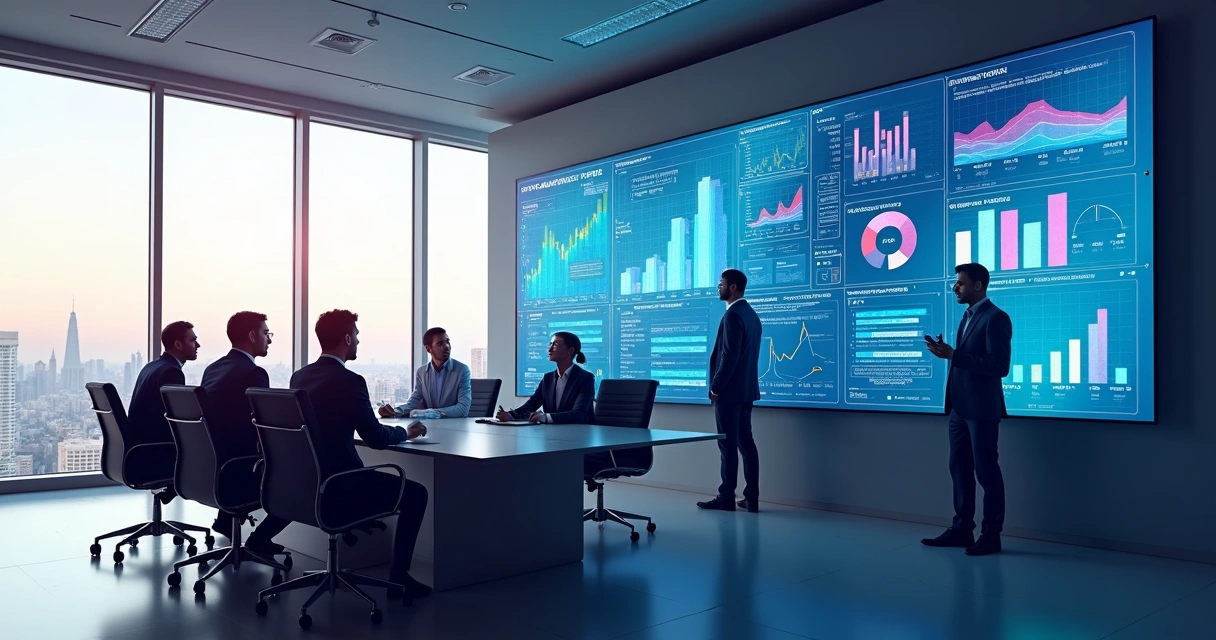 Relatório inteligente de IA sendo apresentado em tela digital 