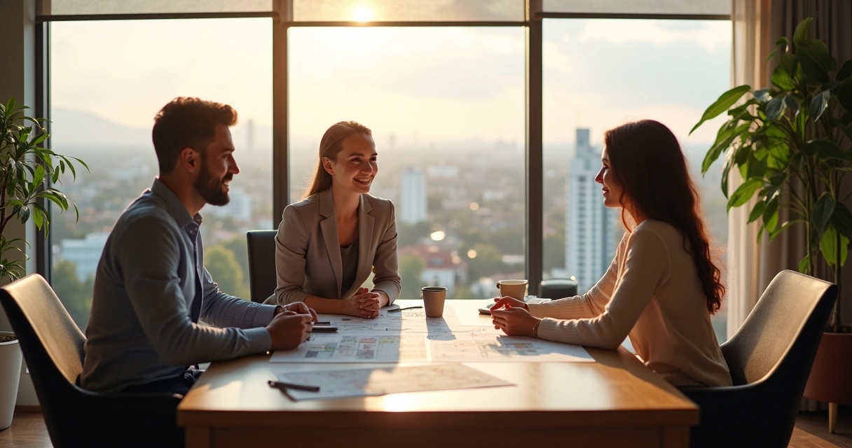 Consultor imobiliário mostrando opções de imóveis em Belo Horizonte 