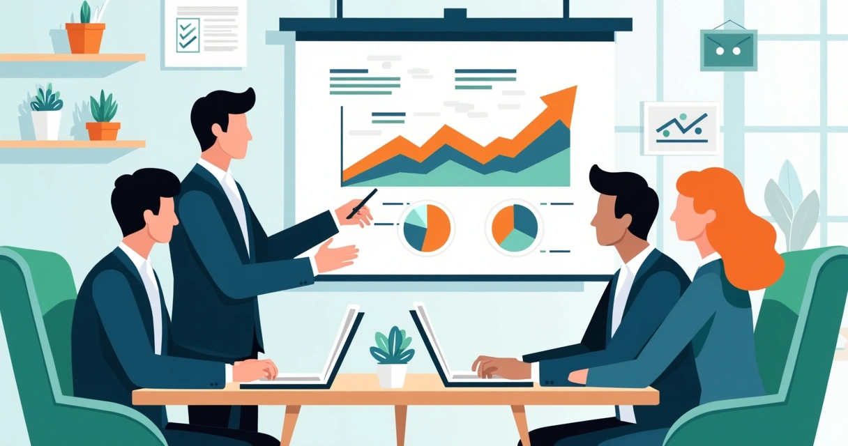 Consultores apresentando dados de marketing para equipe da empresa 