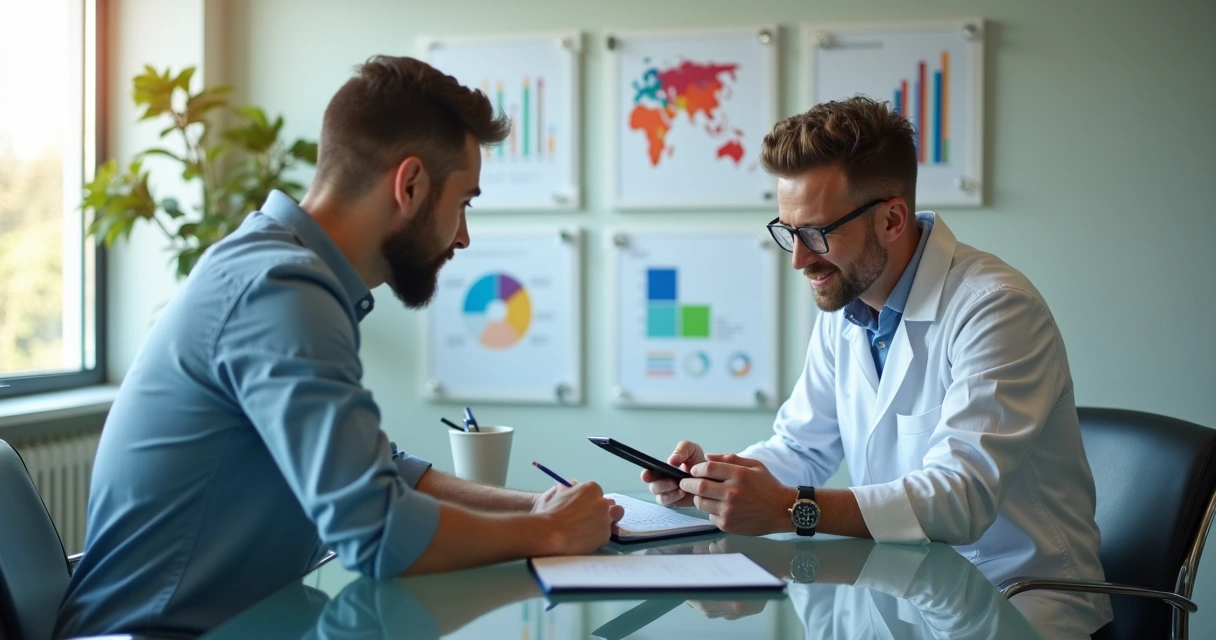 Consultoria de marketing para dentistas em sala de reunião com gráficos 