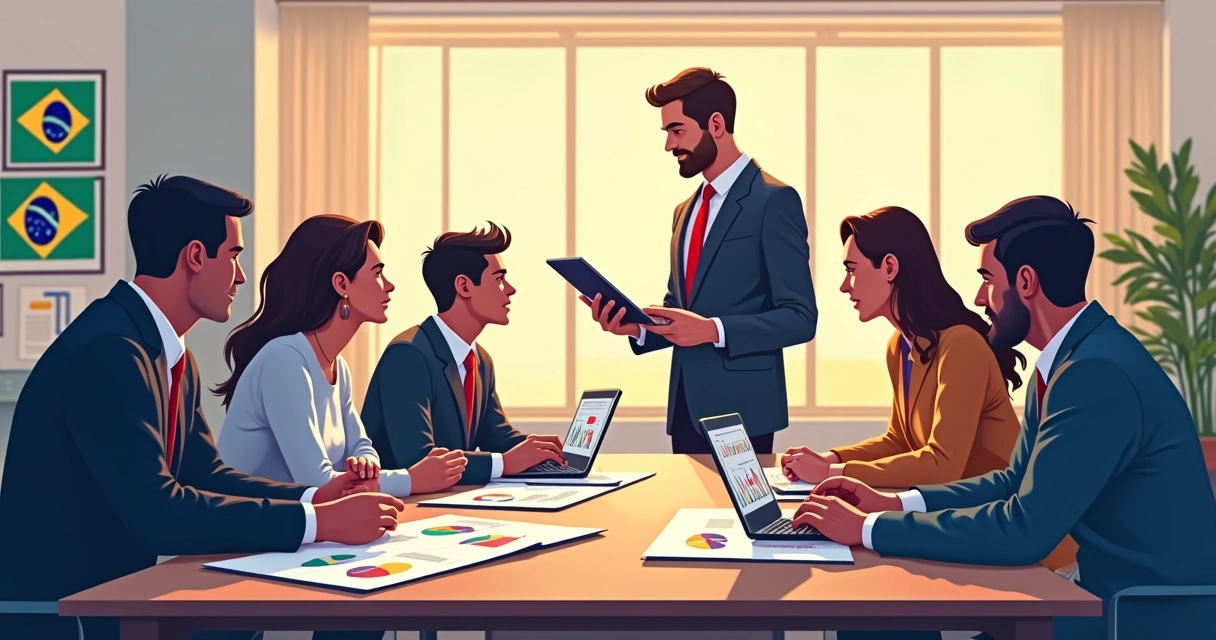 Reunião estratégica entre consultor político e equipe multidisciplinar