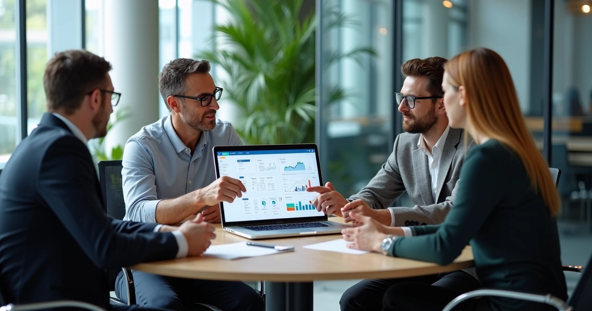 Consultor explicando soluções de IA para empresa 