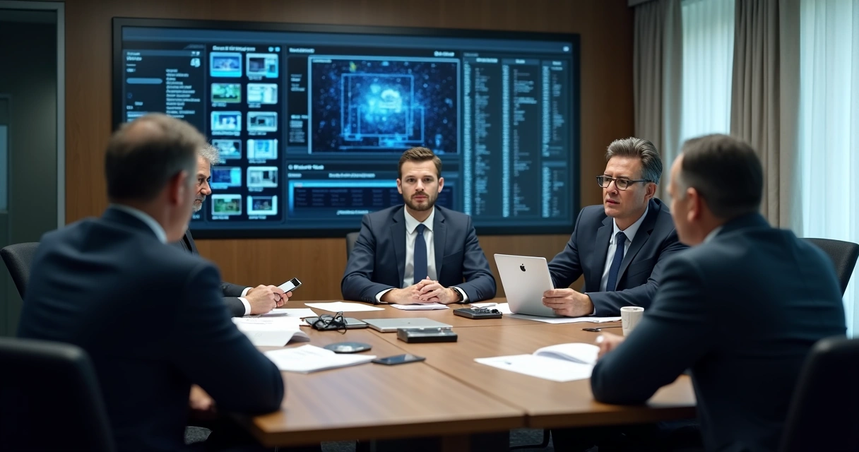 Perito digital apresentando consultoria para advogados em mesa. 