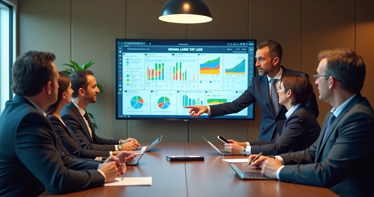 Consultor apresentando plano de orientação tributária para empresários em sala de reunião 