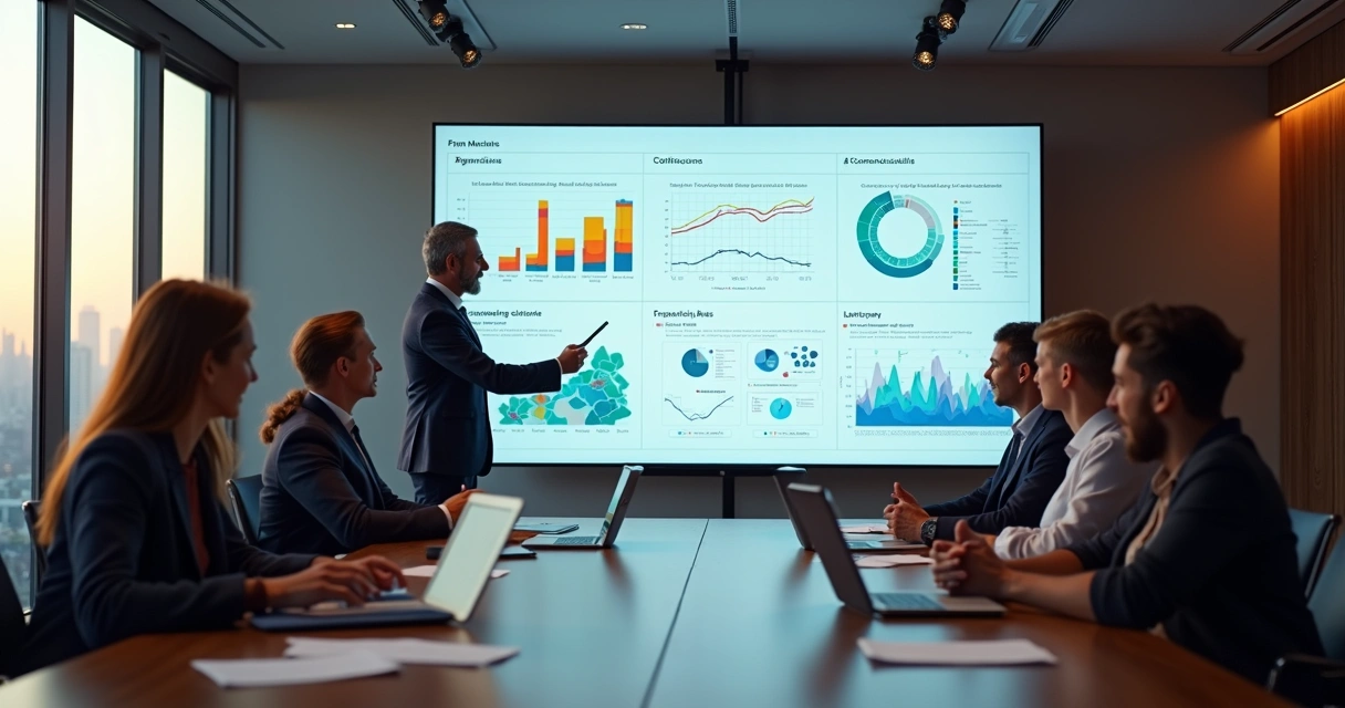 Equipe diversa analisando painel de indicadores de gestão de pessoas 