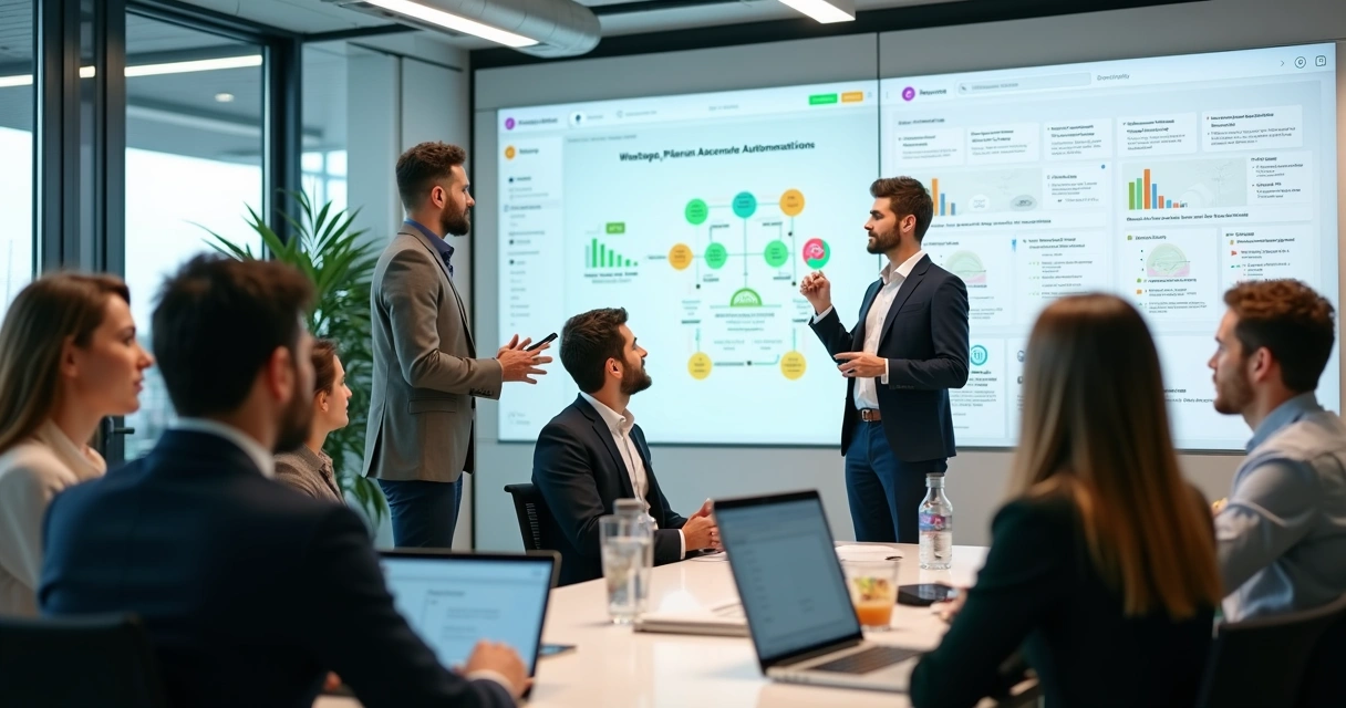 Consultor treinando equipe em automação do WhatsApp